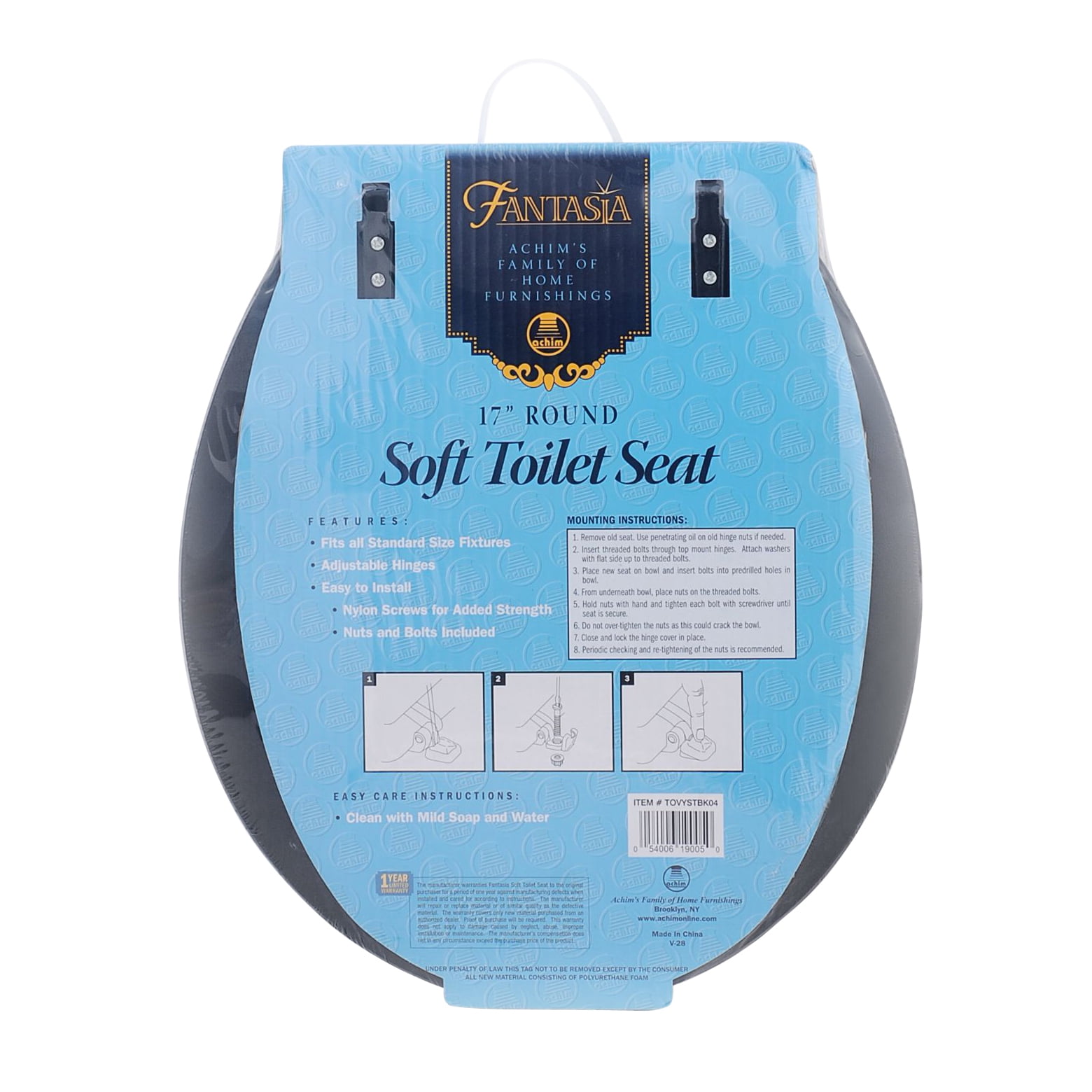 Park Avenue Collection Fantasia 17 Inch Black Soft Standard Vinyl Toilet Seat