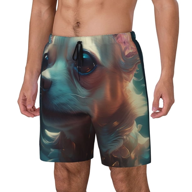Balery Cute Flower Chihuahua Puppy Bañador para hombre, shorts de playa de secado rápido con entrepierna y forro de compresión-Small
