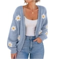 thumbnail image 2 of Maqroz Fall Cardigans for Women Long Sleeve Open Front V Neck Chunky Knit Sweaters Featuring 3D Floral Daisy Applique Cute Boho Outerwear Vintage Tops, 2 of 9