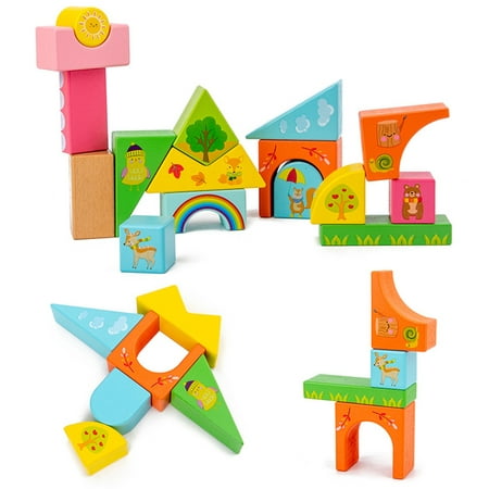 Coiry Raw Wood Children Color Stacking Scene Building Block for Toddler ...