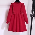 thumbnail image 4 of Odeerbi Kids Girls Mock Neck Sweater Dress Ruffle Long Sleeve A-Line Knit Dress for Fall Winter, 4 of 9
