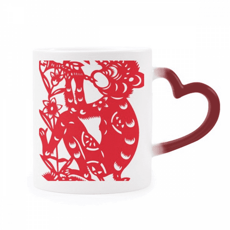 

Papercut Zodiac Monkey China Flowers Heat Sensitive Mug Red Color Changing Stoneware Cup