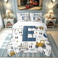 thumbnail image 3 of meiyoeat Construction Letter E Twin Bedding, Work Truck Bedding Comforter Set for Kids Boys, Blue, Reversible, 7-Piece, 3 of 6