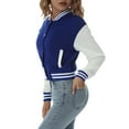 thumbnail image 6 of Kiapeise Women Varsity Baseball Jacket Casual Sweatshirt Long Sleeve Colorblock Button Down Cropped Bomber Coat, 6 of 9