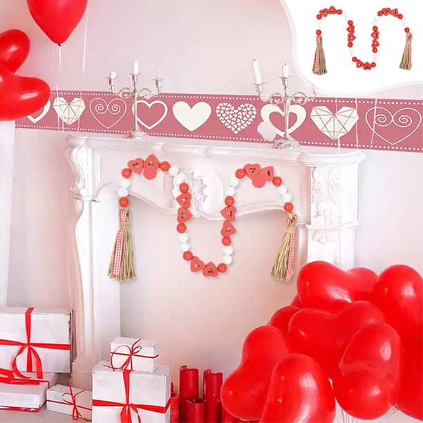 Xihbxyly Cuentas de Borla para San Valentín, Diseño Romántico de Cuerda Suave, Cuentas de Madera Acogedoras, Elegante Decoración para El Hogar, Perfectas para Fiestas de San Valentín, Colgante Versát