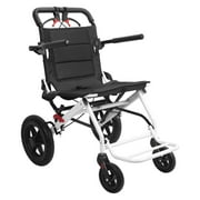 Lightweight Foldable Transport Wheelchair with One-Second Folding, Carbon Steel Frame & 12" Rear Wheels, Supports 120kg with Safety Belt and Hand Brakes, Ideal for Travel and Medical Use.