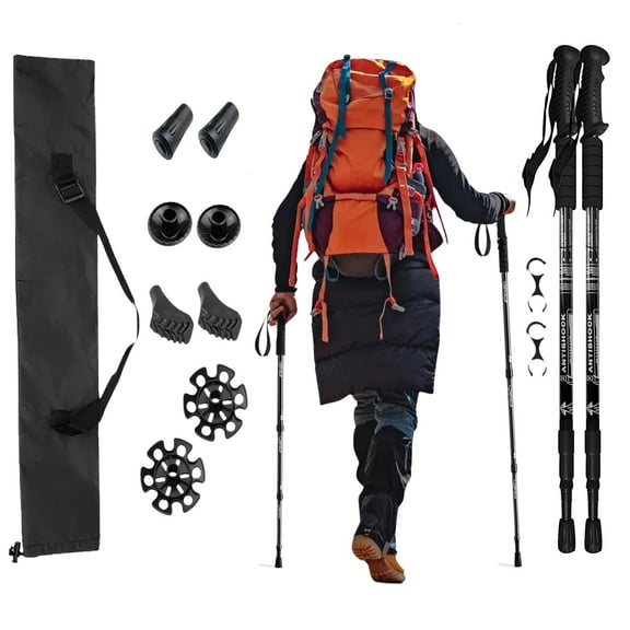 Nordic Walking Trekking Poles-2 Sticks Lightweight Telescopic Hiking Sticks with Sponge Grips for Women and Men Hiking, Camping, Mountaineering, Backpacking, Walking, Trekking
