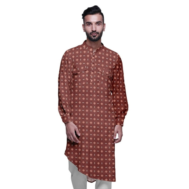 Atasi Kurta Asymétrique en Rayonne pour Homme, Kurta Chemise Longue Décontractée Imprimée