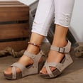 thumbnail image 5 of Xfvqtps Flatform Sandals Women Wedge Cross Straps Open Toe Ankle Buckle Strap Summer Wedge Sandals Beige, 5 of 6