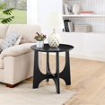 thumbnail image 3 of Round Wooden End Table with Black Cross Legs - Modern Accent Side Table for Living Room, 3 of 8
