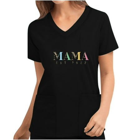 

8th of May mothers day Scrub Top for Women casual Short Sleeve V Neck Nurse Uniform Shirt Tops with Pockets