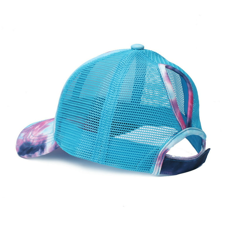 Ponytail Baseball Cap Mesh, Tie-Dye Baseball Caps Unisex Outdoor Breathable  Cap Sun Hat Cap for Women and Men (One Size, Sky Blue) 
