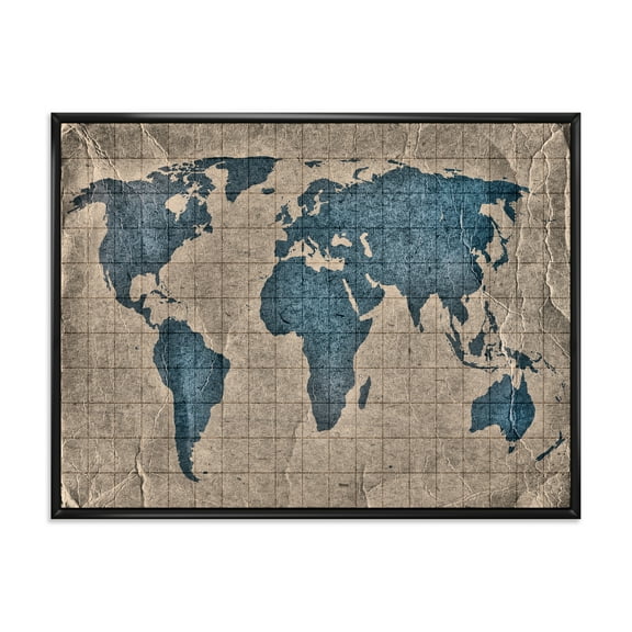 Designart 'Ancient World Map I' Rustic Framed Canvas Wall Art Print