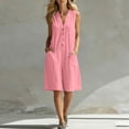 thumbnail image 4 of Binmer Women's Sleeveless V Neck Button Knee Length Romper with Pocket,Casual Summer Jumpsuit Pink,Women's Plus XXL, 4 of 8