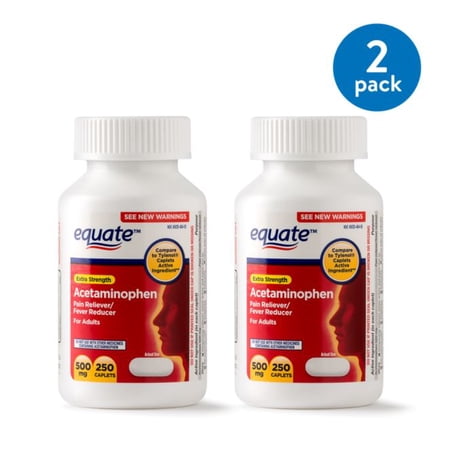 (2 pack) (2 Pack) Equate Extra Strength Acetaminophen Caplets, 500 mg, 250 Ct, 2 Pk