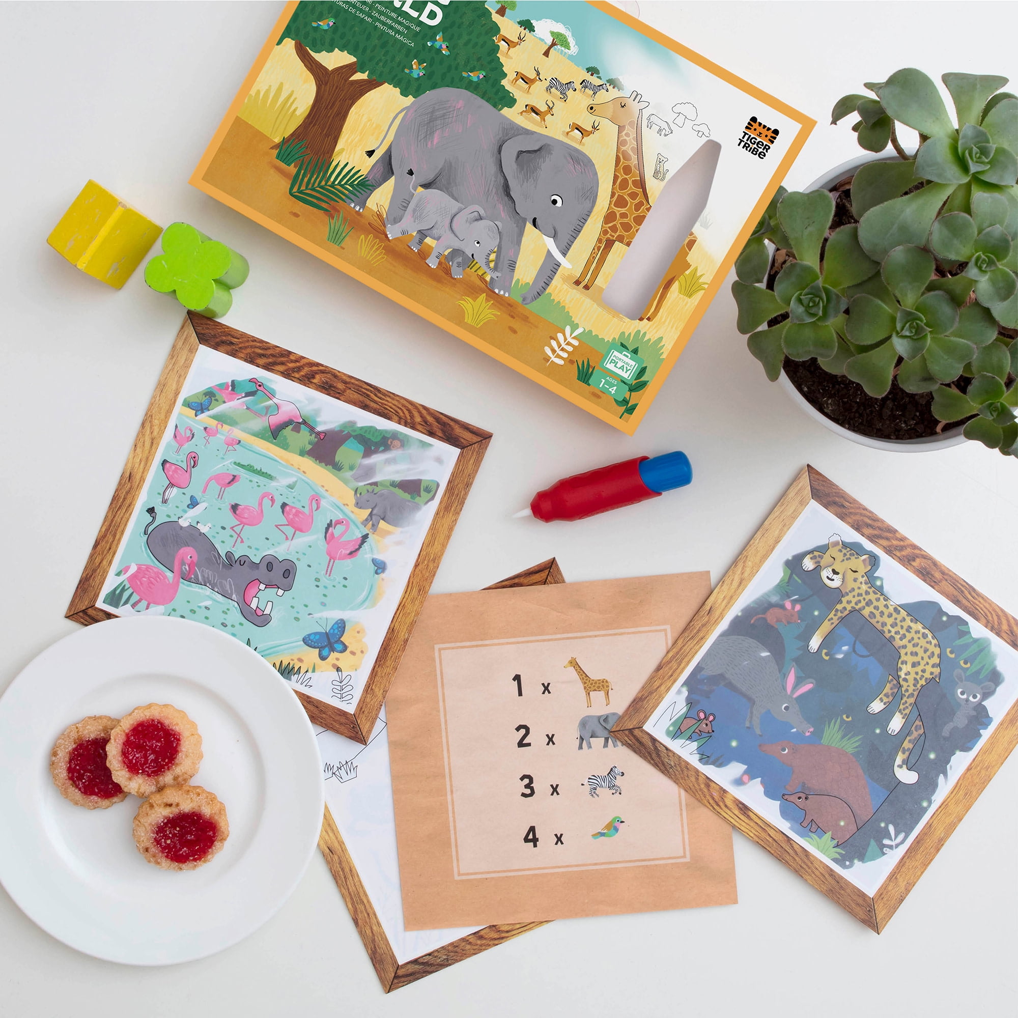 Tiger Tribe: Magic Water Painting World - Safari Adventures - 4 Reusable Cards, Animal Scene Reveal, Mess-Free Coloring, Seek-Find Activities, Kids 1+