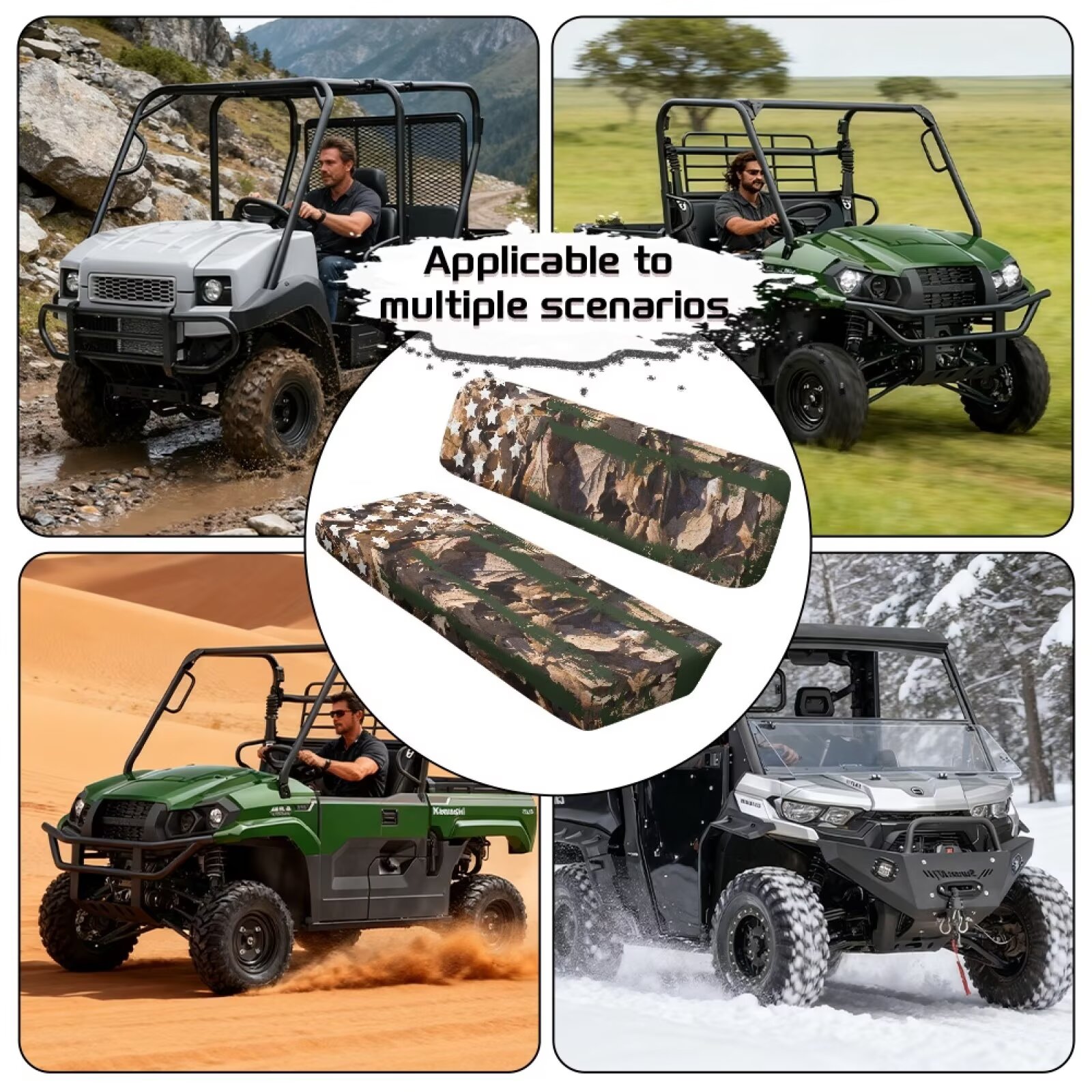 Binienty 2 Piece UTV Seat Cover Set American Flag Branch Camo UTV Front Seat Covers Compatible with Kawasaki Mule 300 3010 3020 4000 4010 2001-2023 2025 Patriotic Seats Cover for Mule Accessory Parts