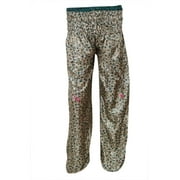 Mogul Women's Yoga Harem Pant With Front Pockets Green Floral Print Pants