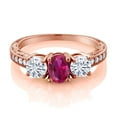 thumbnail image 2 of Gem Stone King 18K Rose Gold Plated Silver 3-Stone Ring Created Ruby Moissanite(1.97 Cttw) (Size 8), 2 of 4