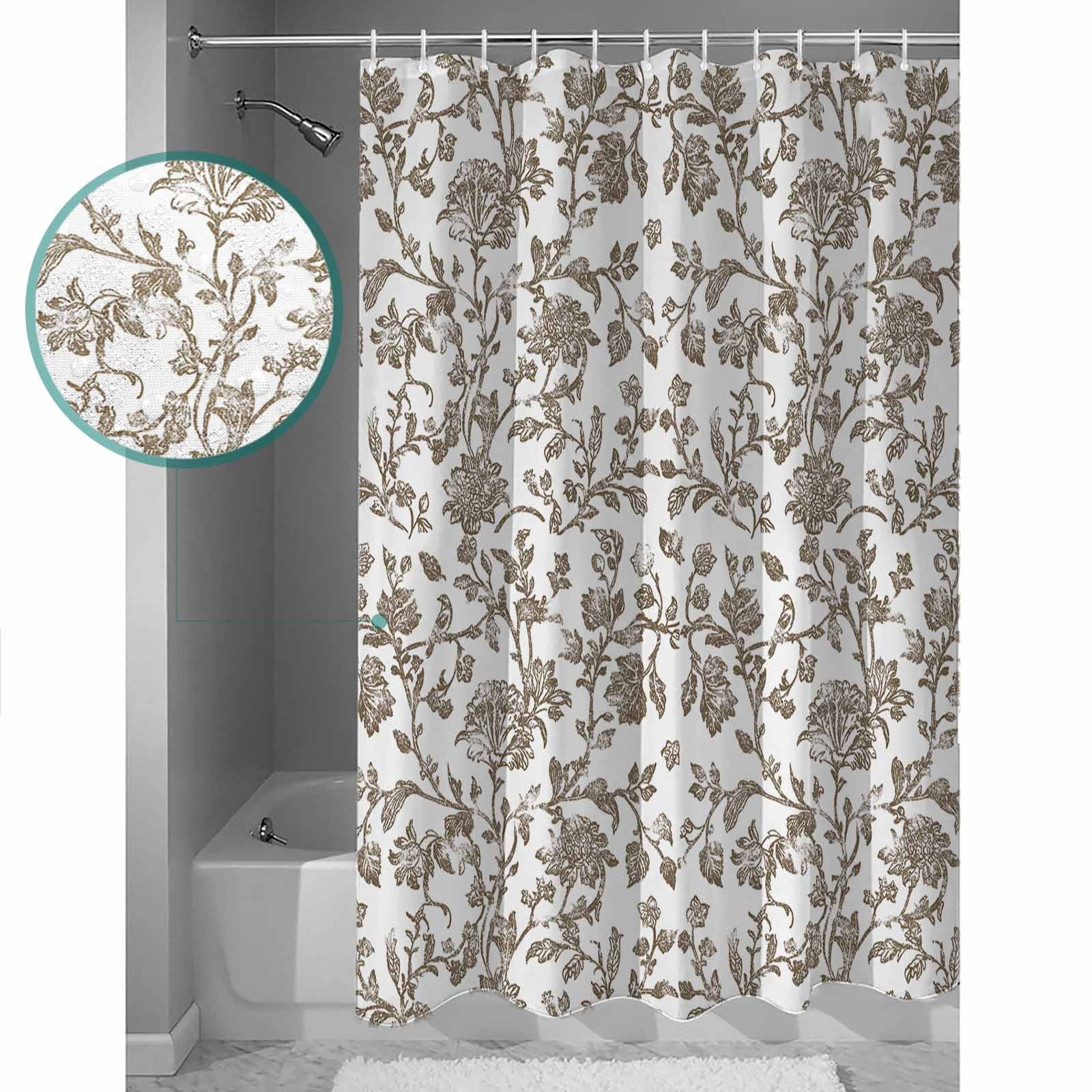 60x72 Inch Shower Curtains for Bathroom Brown Flower Fabric Bath Curtain Decor Vintage Farmhouse Boho Leaf Spring Plant Waterproof Restroom Curtains Shower Set Accessories with 12 Hooks 60 Inch