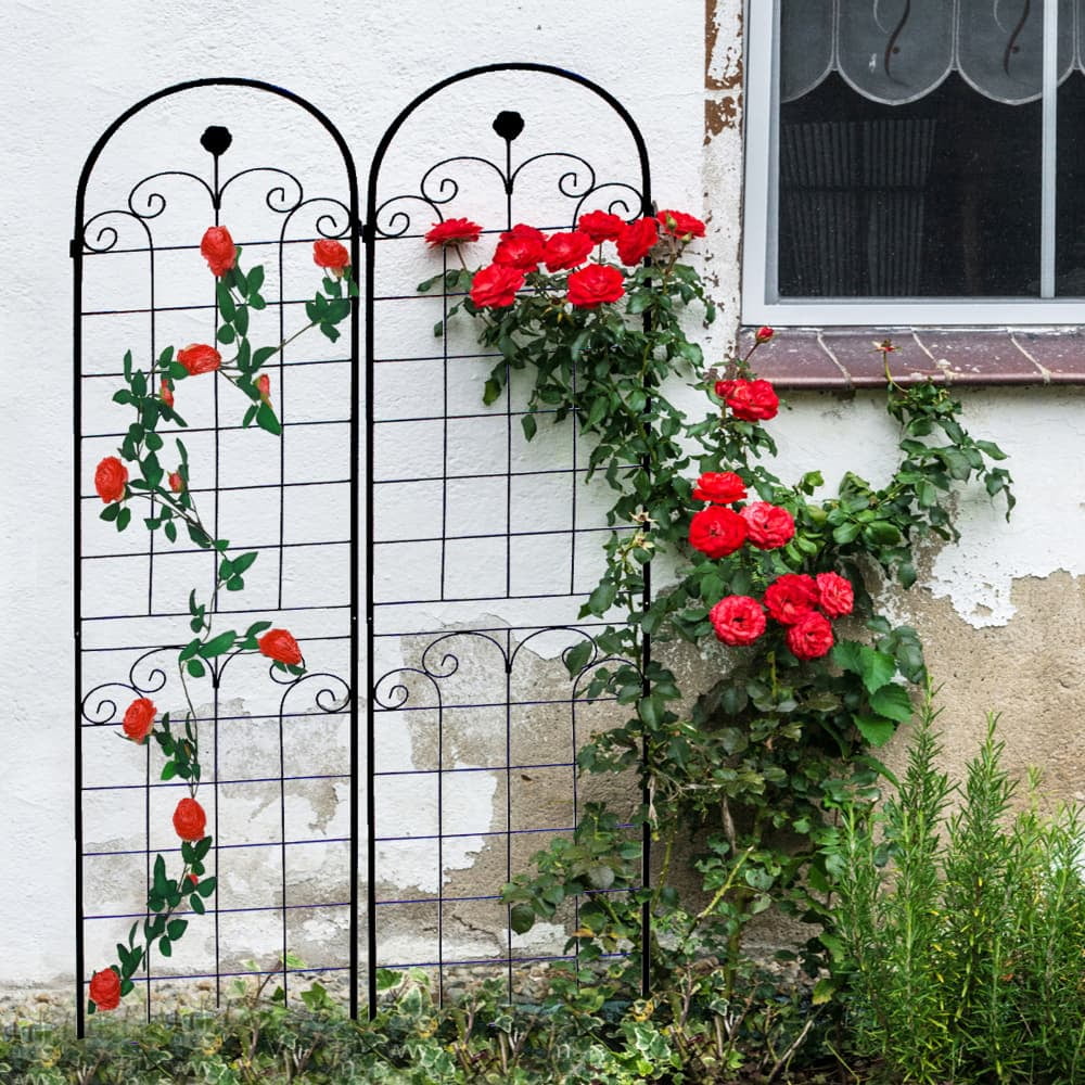 Tcbosik 4 Pack Garden Trellis for Climbing Plants Outdoor, 86.7" x 19.7" Metal Decorative Trellis for Vine Vegetable Flower Ivy Cucumber, Black