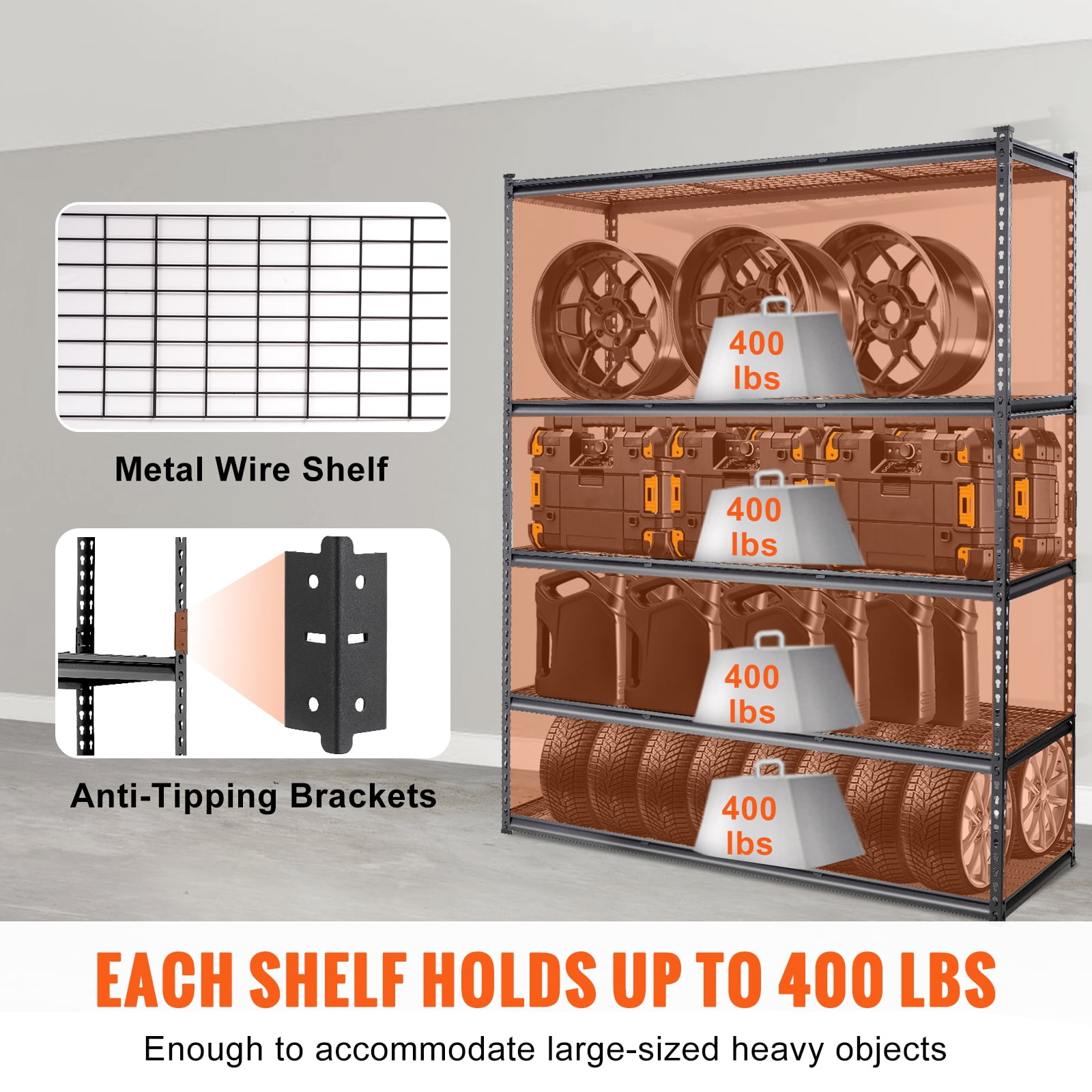 VEVOR Storage Shelving Unit 5-Tier Adjustable 60"W x 24"D x 78"H, 2000 lbs Load Heavy Duty Garage Shelves Metal Organizer Wire Rack