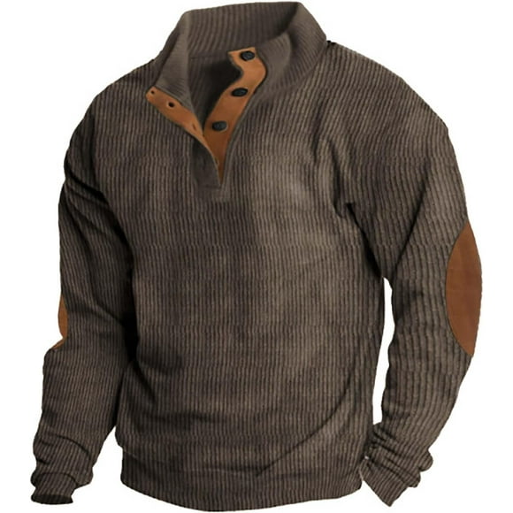 Chemise en Velours Côtelé pour Homme à Col à Revers, Boutonnée, Chandail à Col Montant, Manches Longues, Chandails Polo, Chandails Molletonnés avec Coudières