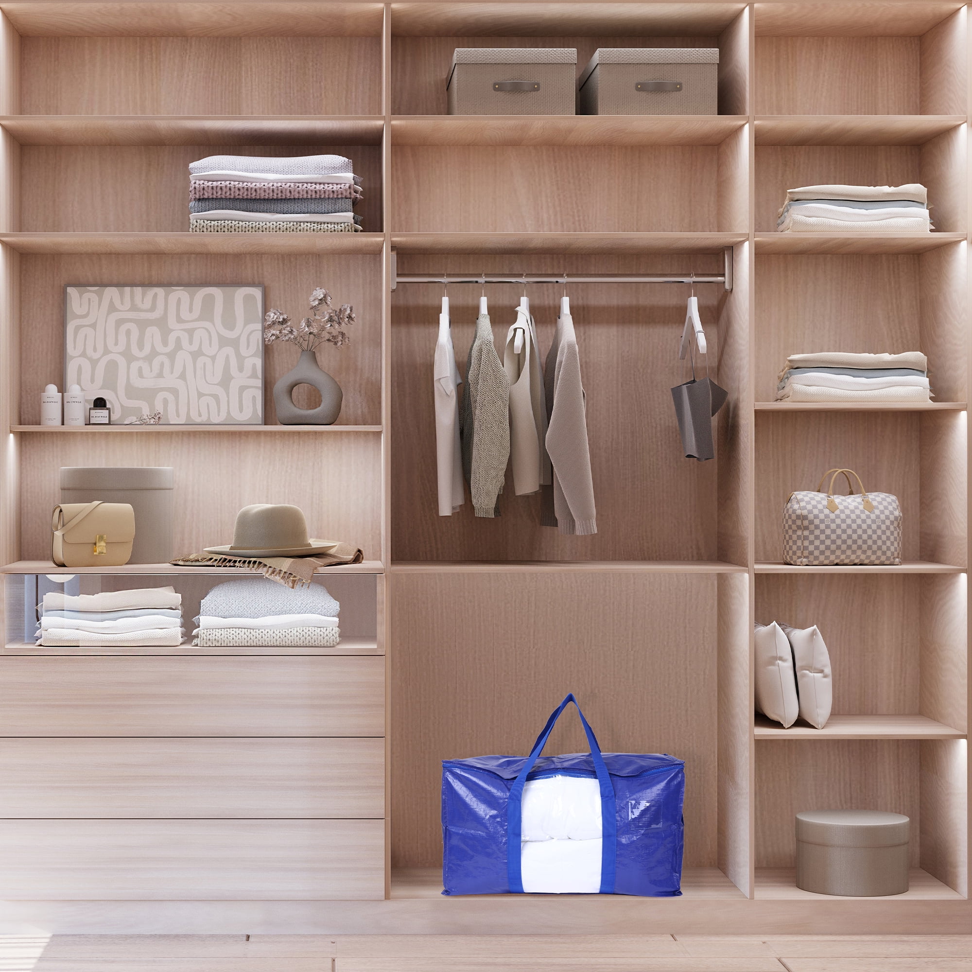 Unique Bargains 1 Pack Clothes Storage Bags Moving Bags Blue 27*14*15in