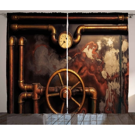Industrial Decor Curtains 2 Panels Set Steam Pipes And Pressure