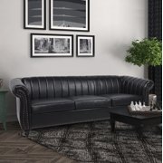 CoSoTower 84'' Black Pu RolLED Arm Chesterfield Three Seater Sofa.