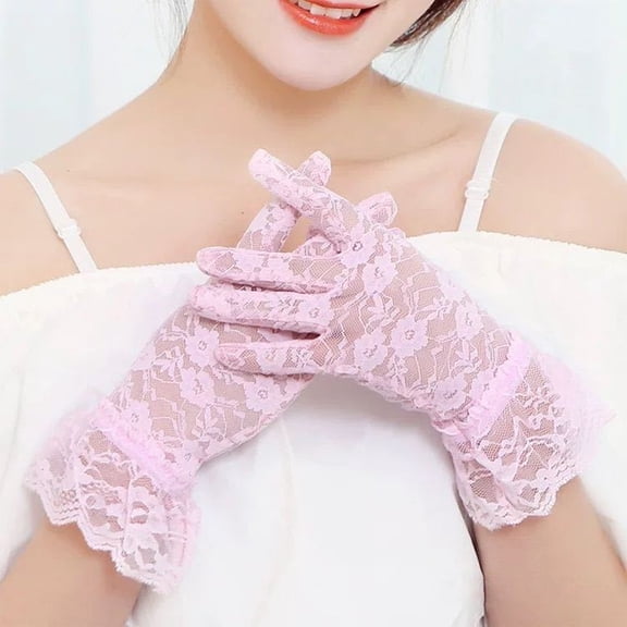 Mdesiwst 1 Pair Sun Protection Gloves Extra Soft Breathable Ultralight Wrist Length Full Finger Protective Wear-resistant Women Lace Gloves Anti-UV Gloves for Women