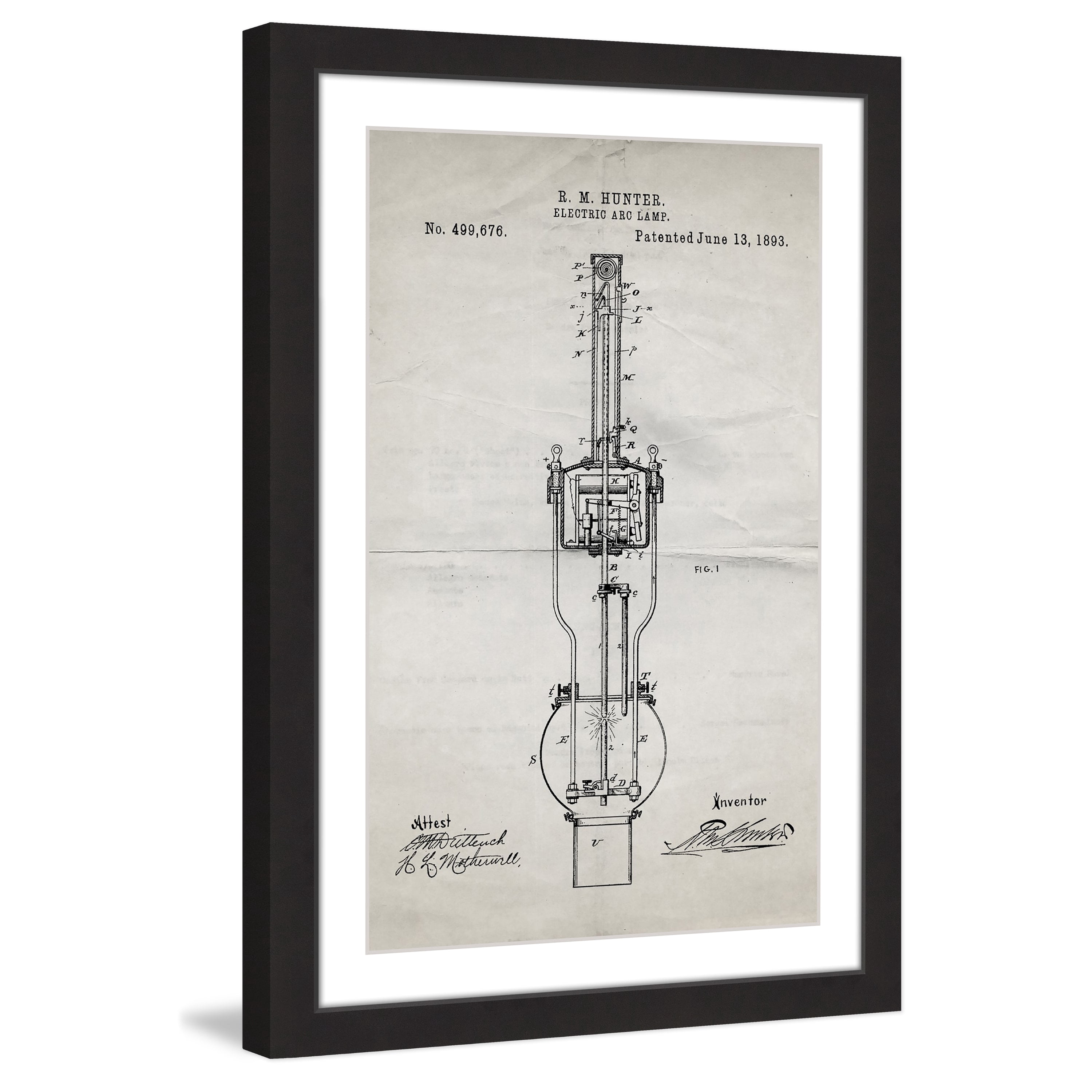 "Arc Lamp 1893 Old Paper" Framed Painting Print