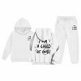 thumbnail image 3 of FAOWME Kids Letter Print Hoodie And Pants Set Stylish Pullover Sweatshirt And Long Pants Outfits For Girls Boys Comfortable Tracksuits Sweatsuit For Fall Winter White 12-13 Years, 3 of 3