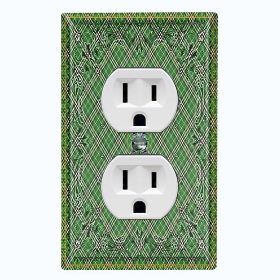 Metal Light Switch Plate Cover Green Plaid Paisley Bandana Tile Pattern TIL075