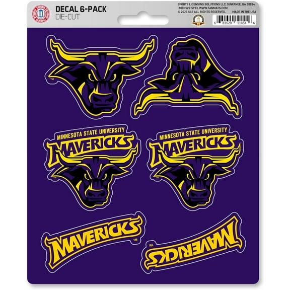 Minnesota State University Mankato Mavericks 6-Piece Decal Sticker Set, 5x6 Inch Sheet, Gift for football fans for any hard surfaces around home, automotive, personal items