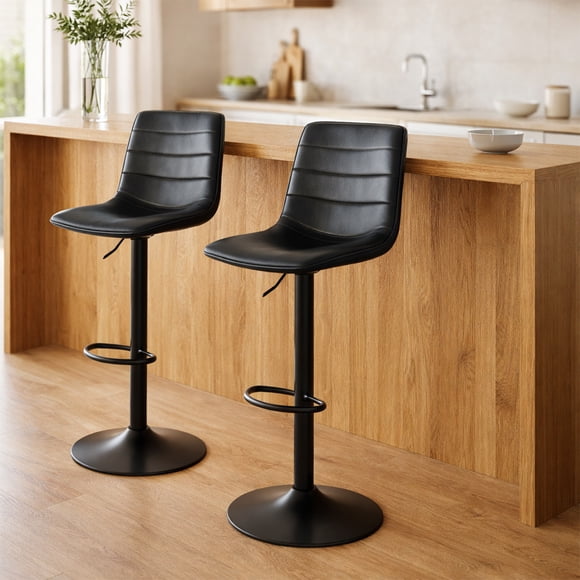 Sillas Altas para Barra de Cocina con Altura Ajustable Bancos Desayunador Elegante para Decoración del Hogar Fabricado 100% Poliéster y Tejido Transpirable Set de 2 Sillas Negro