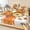 White, Tangerine, Rust, Cream, variant on Cal.King Size Fitted Sheet Set - Thanksgiving Pumpkins 3 Piece Bedding Sets 16" Deep Pocket Fitted Sheet with 2 Pillowcases, Fall Maple Leaf Botanical Plaid Orange Brushed Microfiber Hotel Bed Sheets