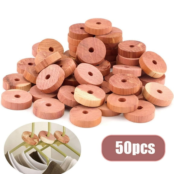 Vongem Cedar Wood Moth Repellent, 100% Natural Anti Moth Repellent Cedar Blocks Clothes Protection, Storage Accessories Cedar Rings Wardrobes Drawers Freshener Chemical-Free Rings for Hanger 50 Pack