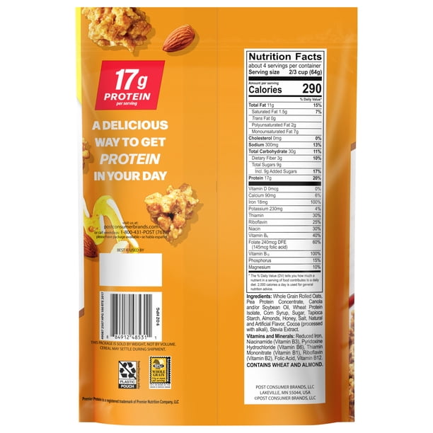 Premier Protein Granola, Honey Almond Flavored Crunchy Clusters, 9