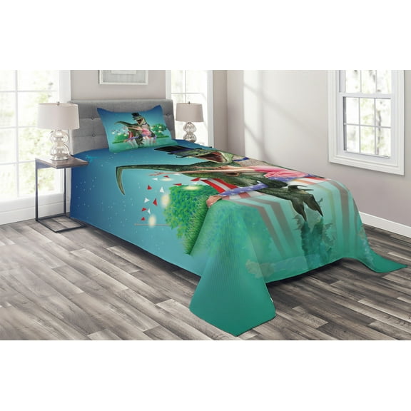 Ambesonne Modern Quilted Coverlet 2 Pcs, Ballerina Stars and Moon, Twin Size, Multicolor