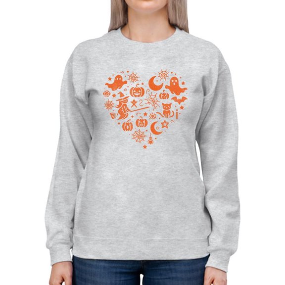 Halloween Witch and Ghost Heart Design Graphic - Women's Sweatshirt