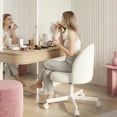 thumbnail image 5 of CELTOSS Home Office Desk Chair, Cute Teddy Fabric Swivel Vanity Stool, Mid Back Adjustable Armless Task Chair with Wheels, White, 5 of 11