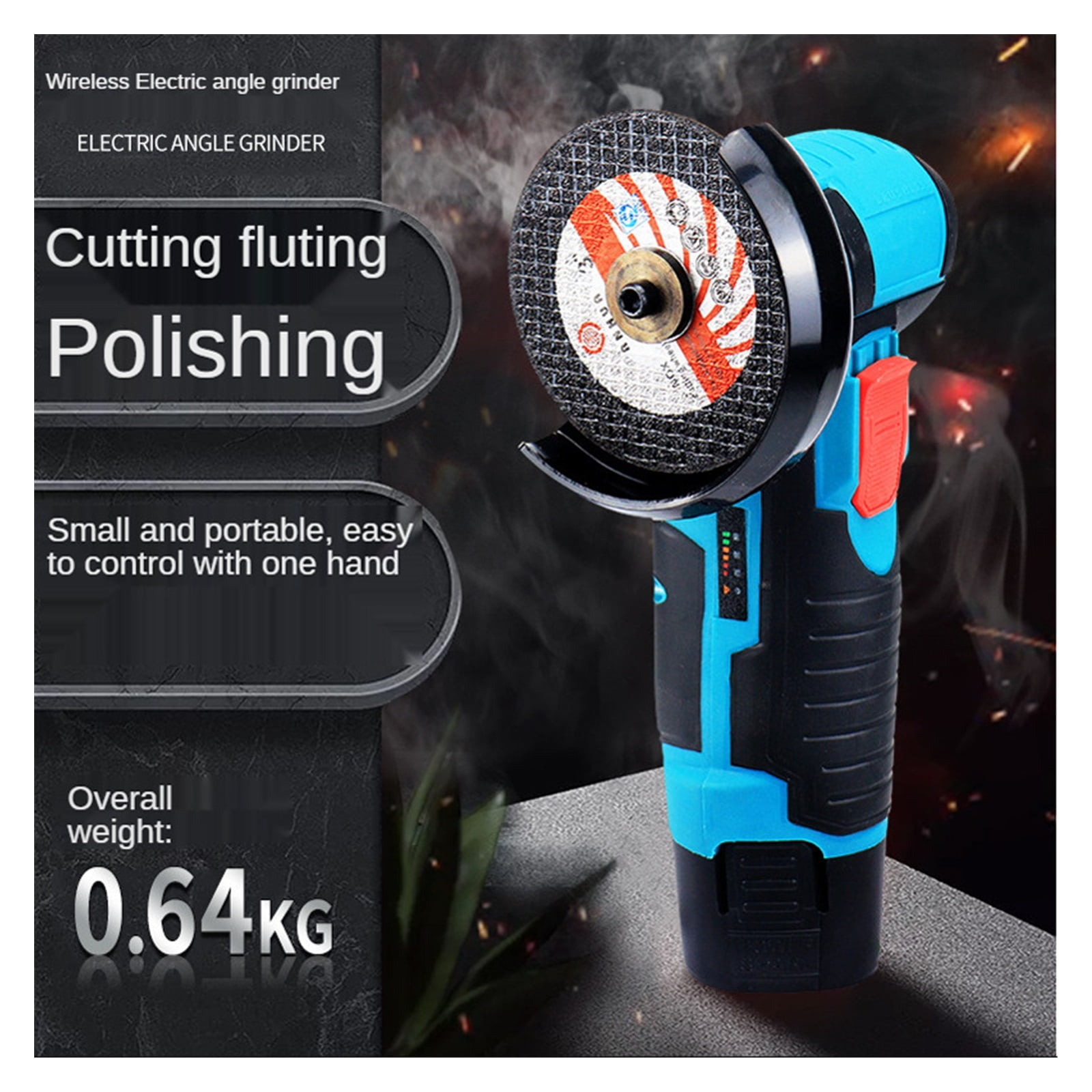 Brushless Angle Grinder, Diamond Cutting Power Tool, Angle Grinder Polishing Machine, Two 12V 2600mAh Batteries ,Multifunctional Tool