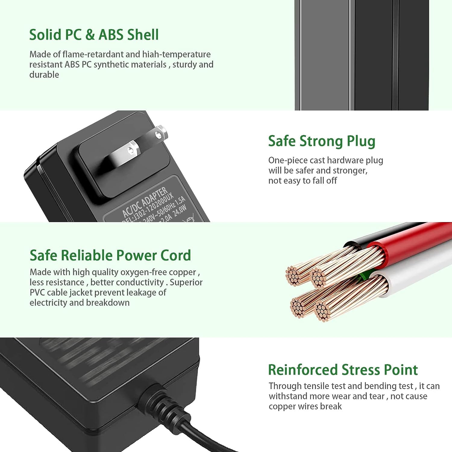 Gonine 12V 2A 1A Power Adapter Charger,  12Volt DC Power Cord for 12Vdc 2000mA 1500mA 1000mA 500mA devices with 5 Tips. US Plug
