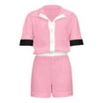 thumbnail image 6 of RMGVDSD Shorts Set For Women Knit Color Block Button Down Shirt And High Waist Shorts Tracksuits Jumpsuits Cozy Pajamas Sweatsuit Set, 6 of 7