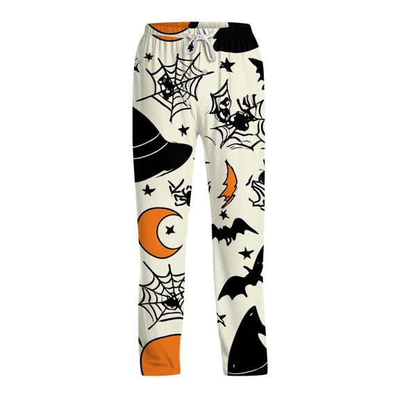 Boyscolos Halloween Pajamas Pumpkin Ghost Skeleton Drawstring Cozy Comfortable Skull Spooky Pj Pants Halloween Outfits Complexion XL