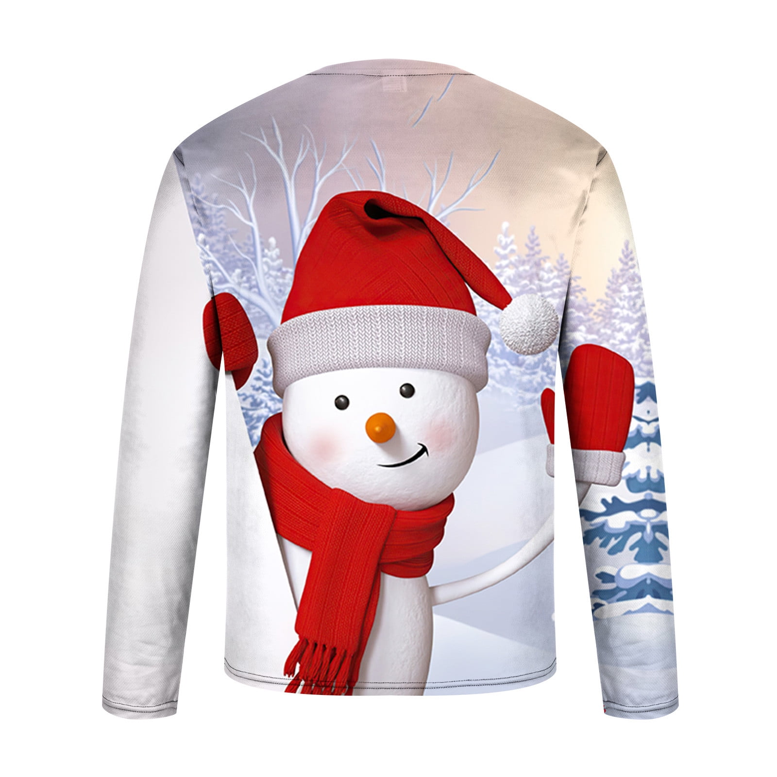 VSSSJ Men Casual Christmas Round Neck Shirts Oversized Fit 3D Snowman Print  Long Sleeve Pullover T-Shirts Fashion Lightweight Bottoming Shirt Red XXXXL  
