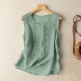thumbnail image 6 of Womens Summer Linen Tank Tops Boho Wide Strap Sleeveless Tops Floral Embroidered Blouses Flowy Bohemian Causal Shirt (L,Green), 6 of 8