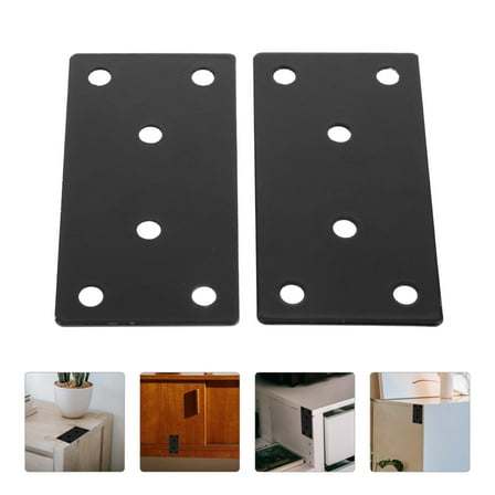 HEMOTON  2 Pcs Flat Braces Stainless Straight Bracket Brackets for Furniture Black