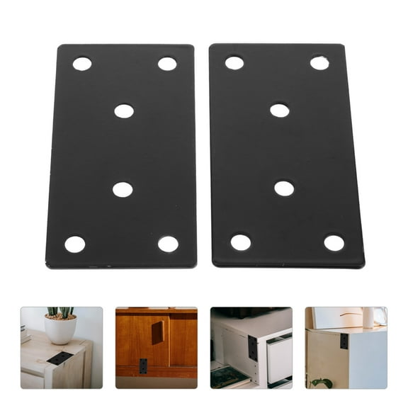 HEMOTON  2 Pcs Flat Braces Stainless Straight Bracket Brackets for Furniture Black